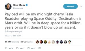 Tweet Tesla Roadster Mars